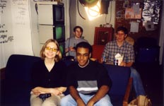 [Jenn, Jay, Usman, and James in the Basha lounge]